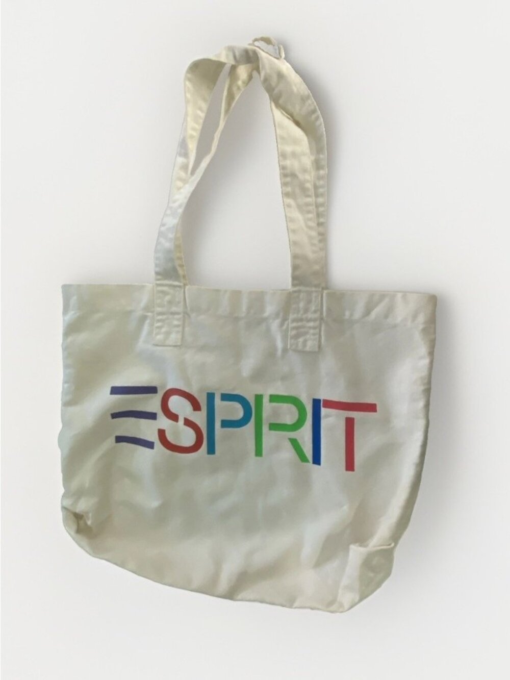 Vintage 80s ESPRIT Logo Tote Bag White Cotton Foldable Shopping Bag Retro HTF